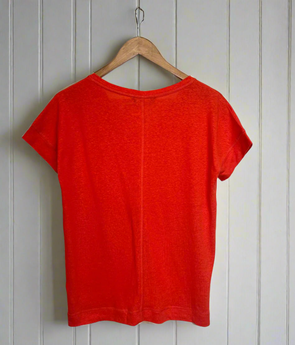 Orange Linen Blend V Neck Tee