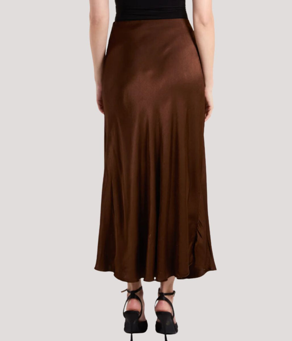 Brown Satin Slip Midi Skirt