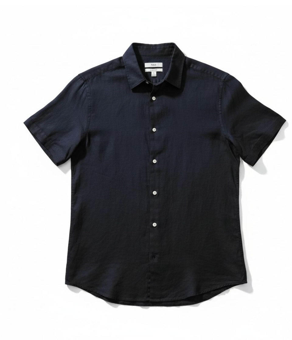Mens Black Short Sleeve Linen Shirt