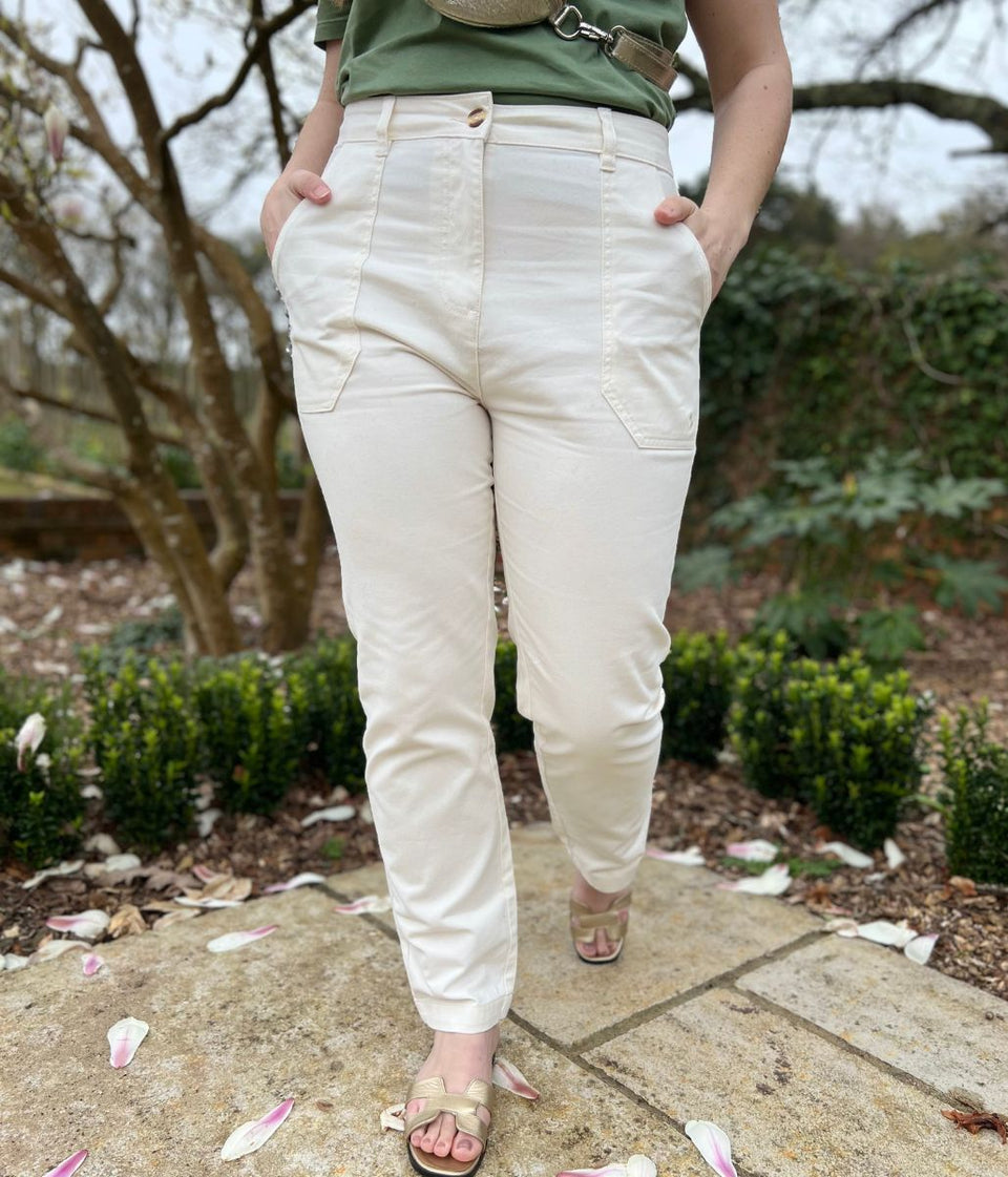 Ivory Cotton Twill Straight Trousers