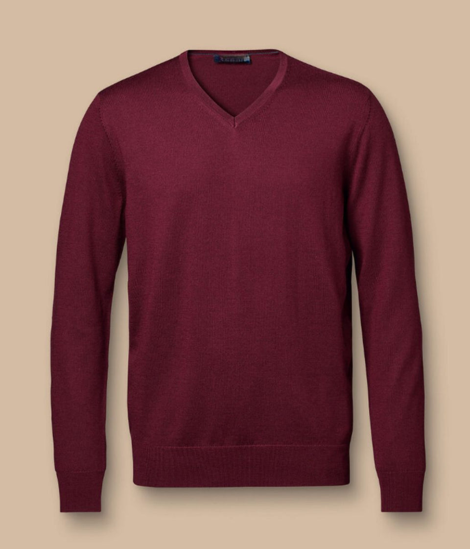 Burgundy Men's Wool Rich V Neck Jumper