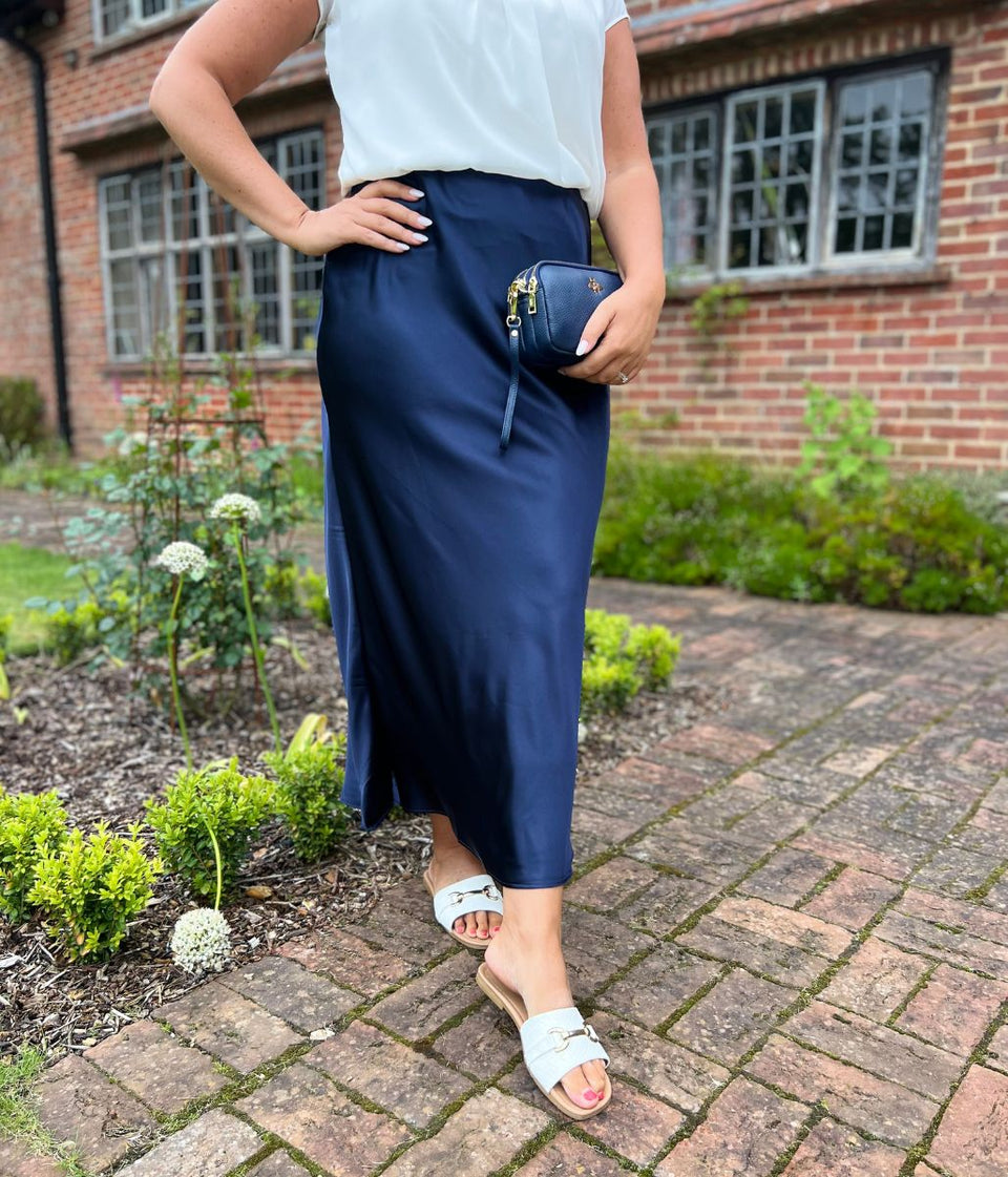 Navy Satin Maxi Skirt