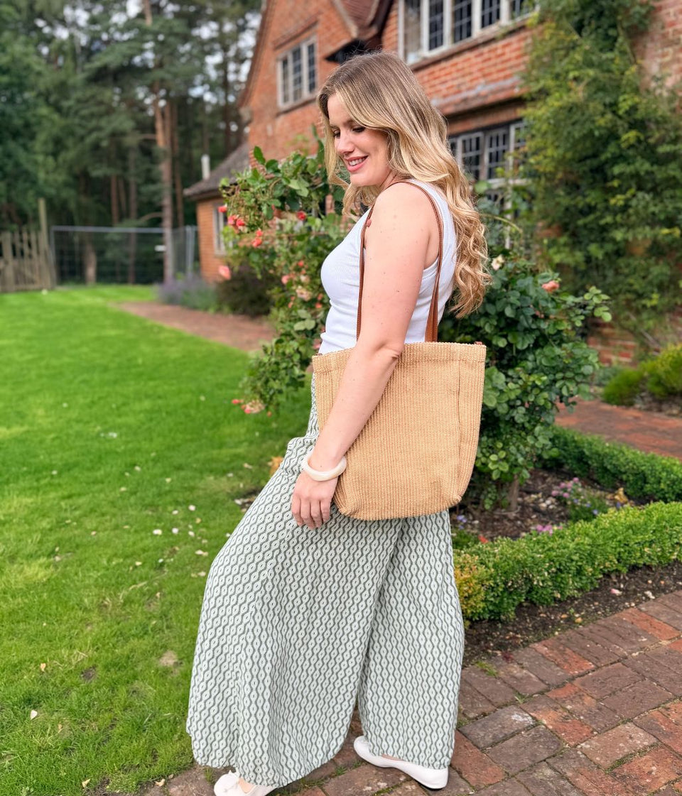 Green Mandala Wide Leg Palazzo Trousers
