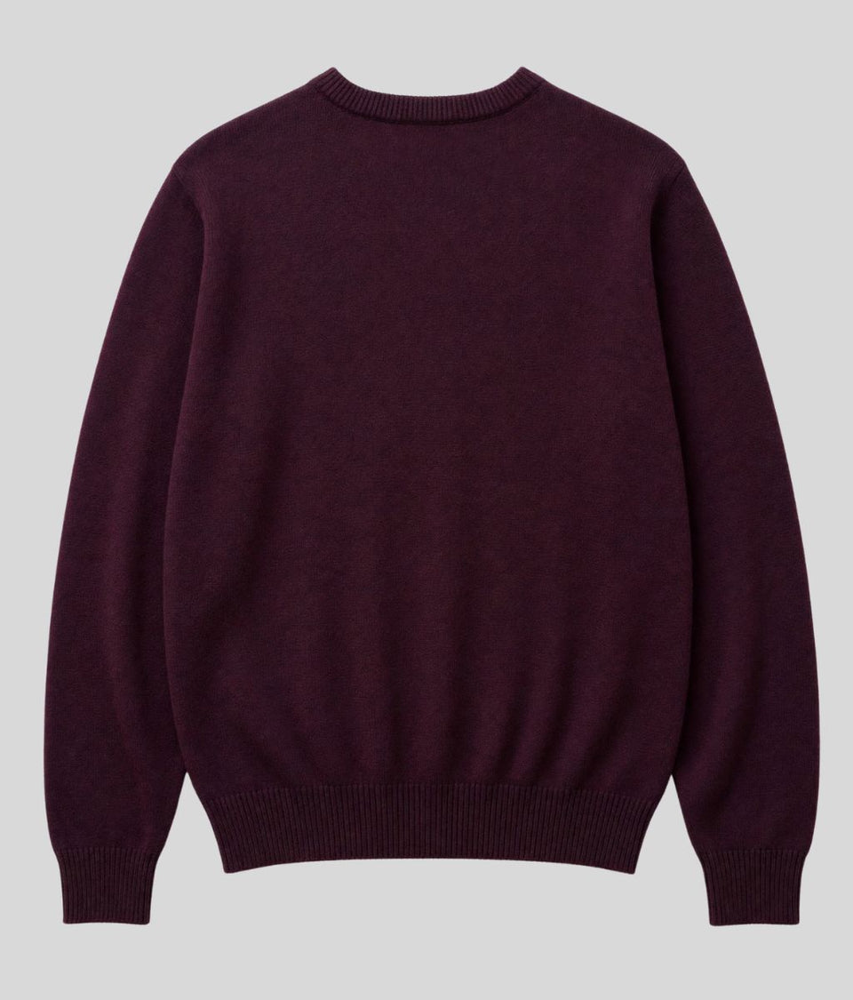 Mens Burgundy Wool Crew Neck Jumper