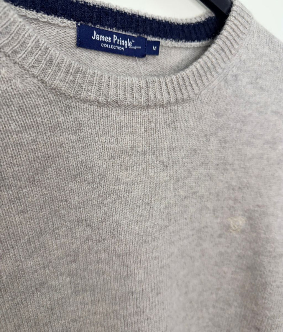 Mens Beige Wool Crew Neck Jumper