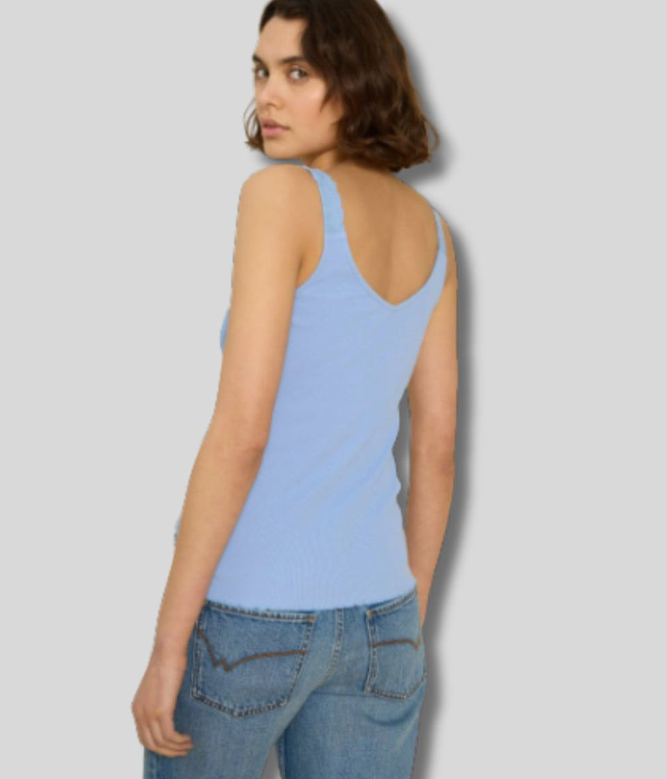 Light Blue Sea Breeze Lace Trim Vest Top