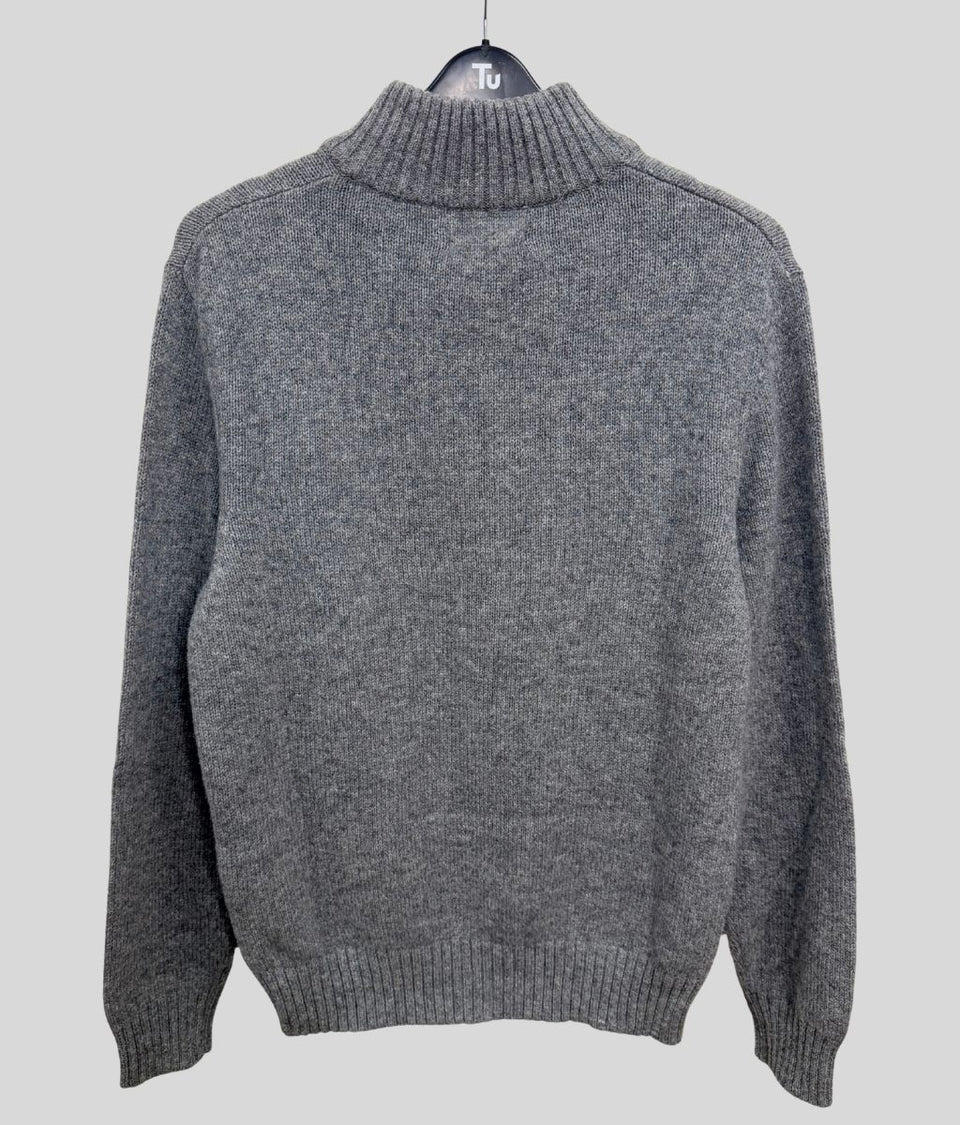 Mens Grey Lambswool 1/4 Zip Jumper