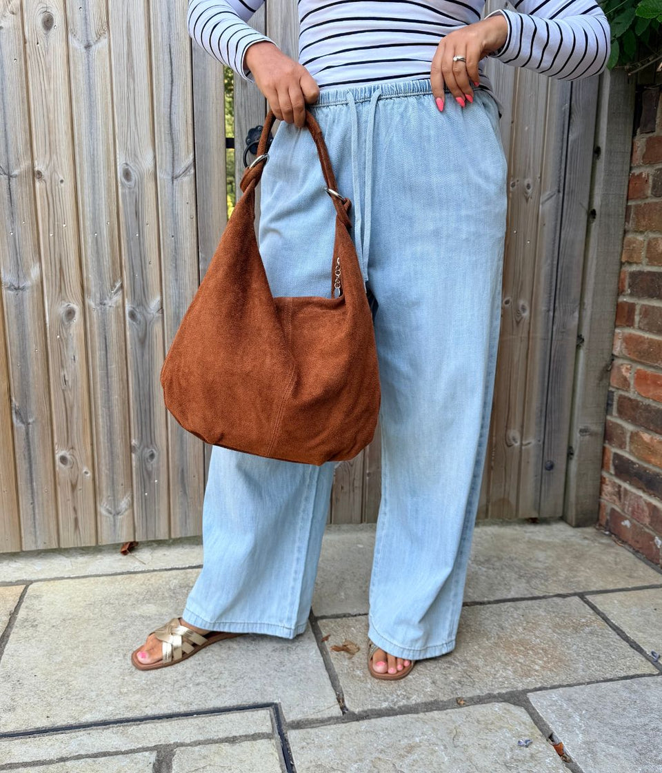 Light Blue Cotton Rich Drawstring Wide Leg Trousers