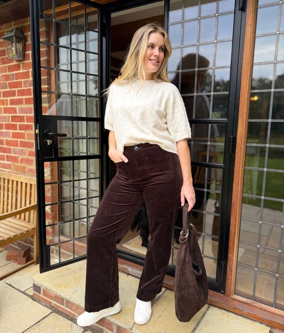Chocolate Brown Wide Leg Cord Trousers