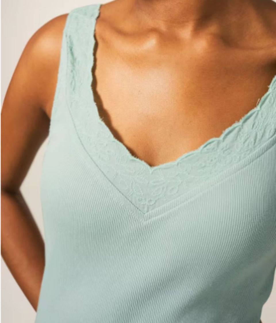 Light Green Sea Breeze Lace Trim Vest Top