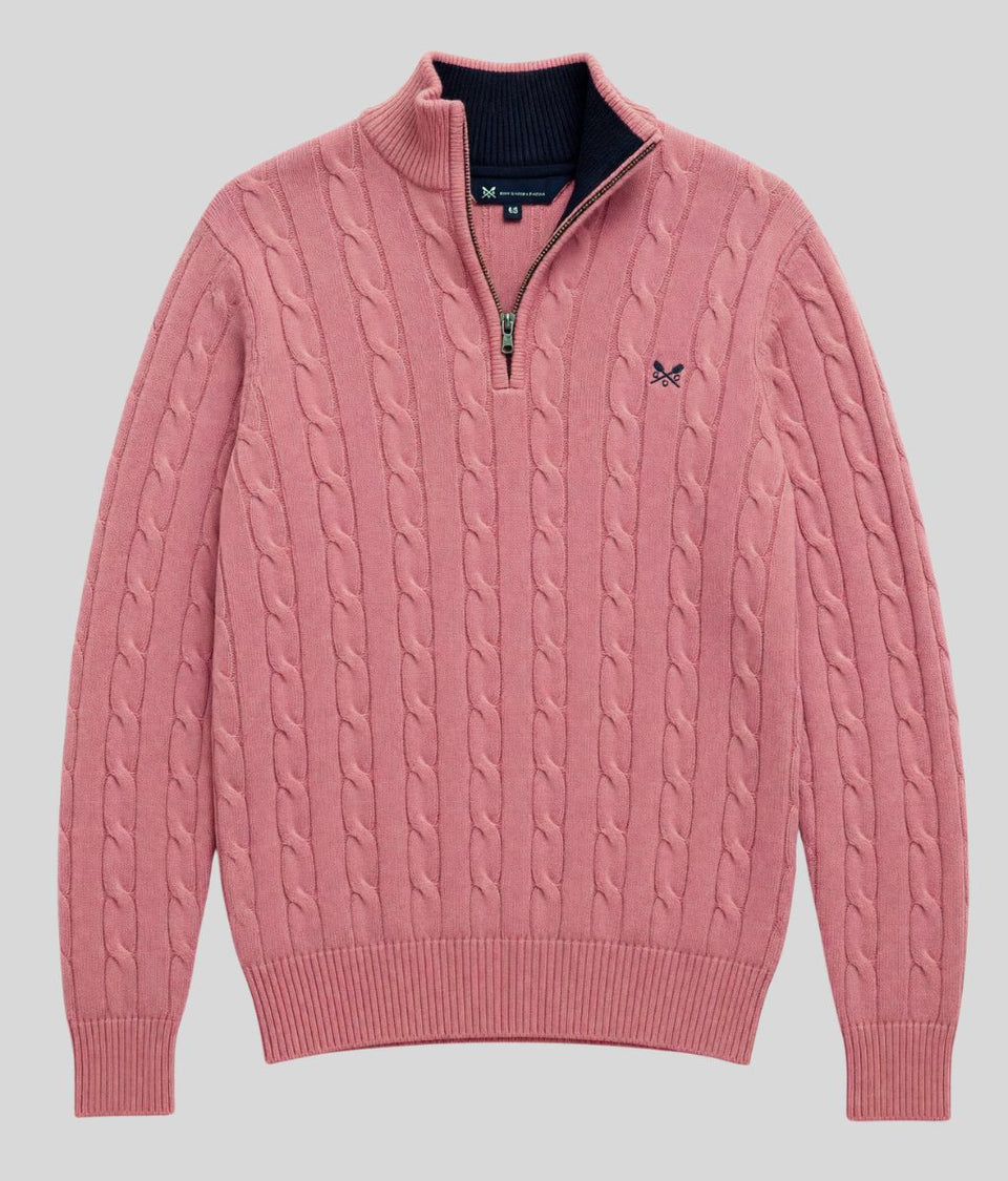 Pink Mens Oarsman Cotton Half Zip Jumper
