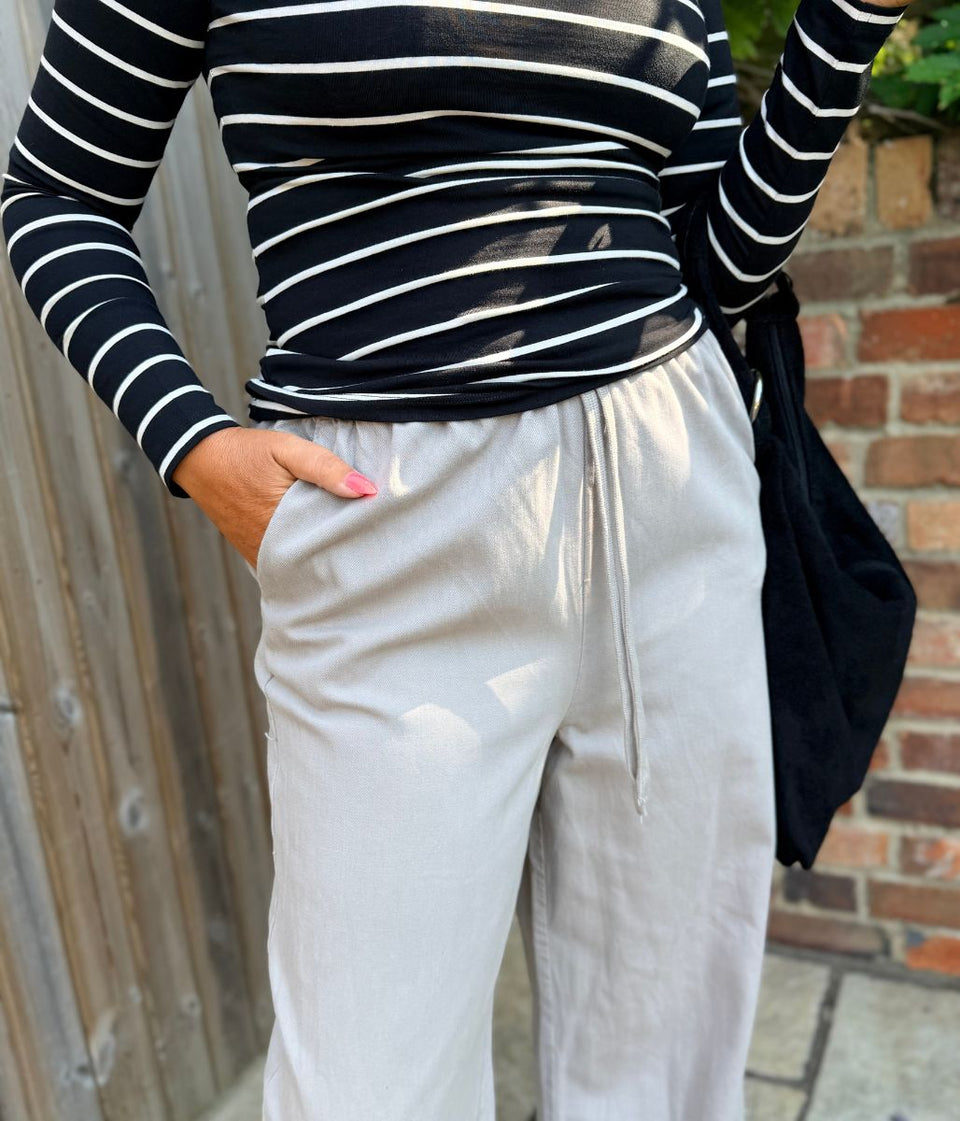 Grey Cotton Rich Drawstring Wide Leg Trousers