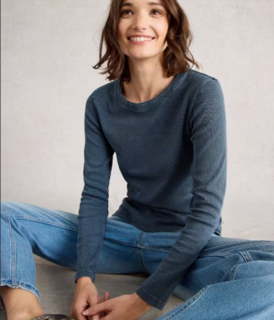 Blue Long Sleeved Sadie Ribbed Top