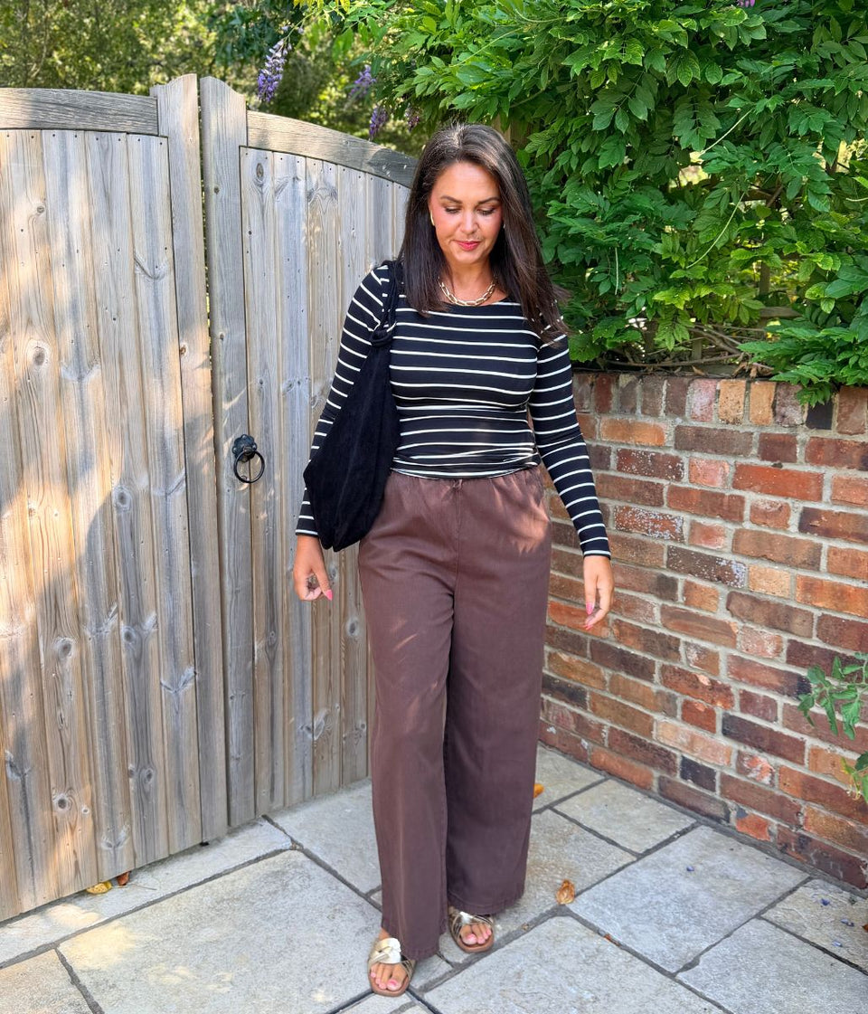 Brown Cotton Rich Drawstring Wide Leg Trousers
