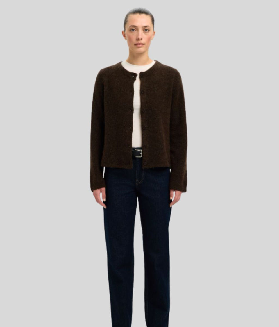 Chocolate Designer Alpaca Wool Button Cardigan