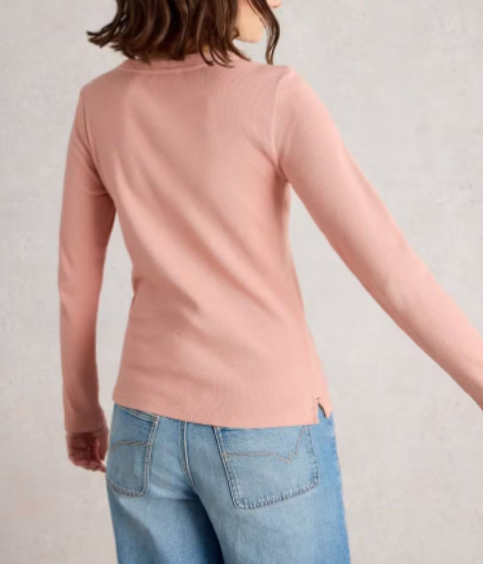 Pink Long Sleeved Sadie Ribbed Top