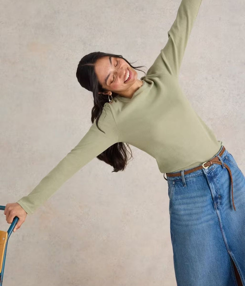 Pale Green Long Sleeved Sadie Ribbed Top