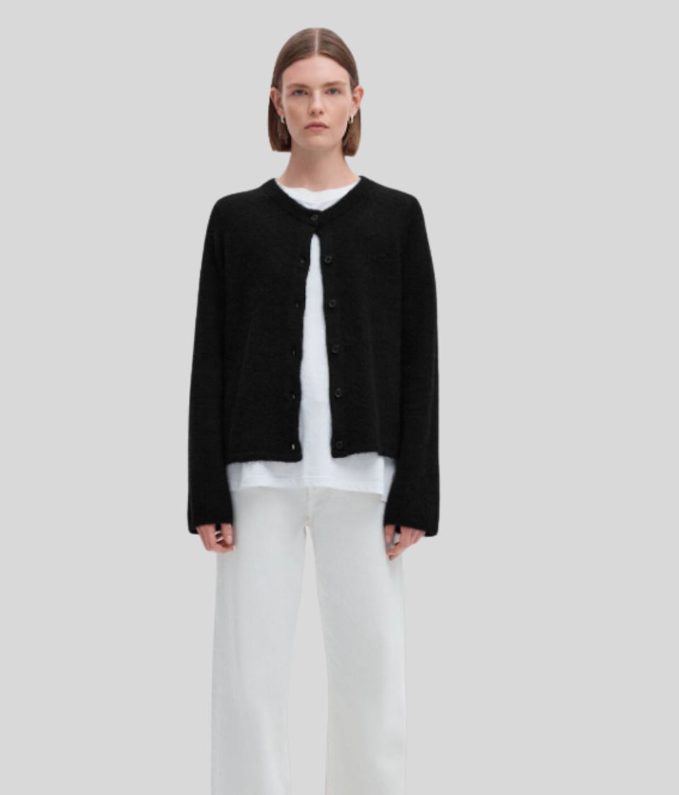 Black Designer Alpaca Wool Button Cardigan