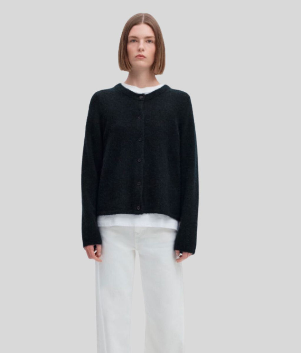 Navy Designer Alpaca Wool Button Cardigan