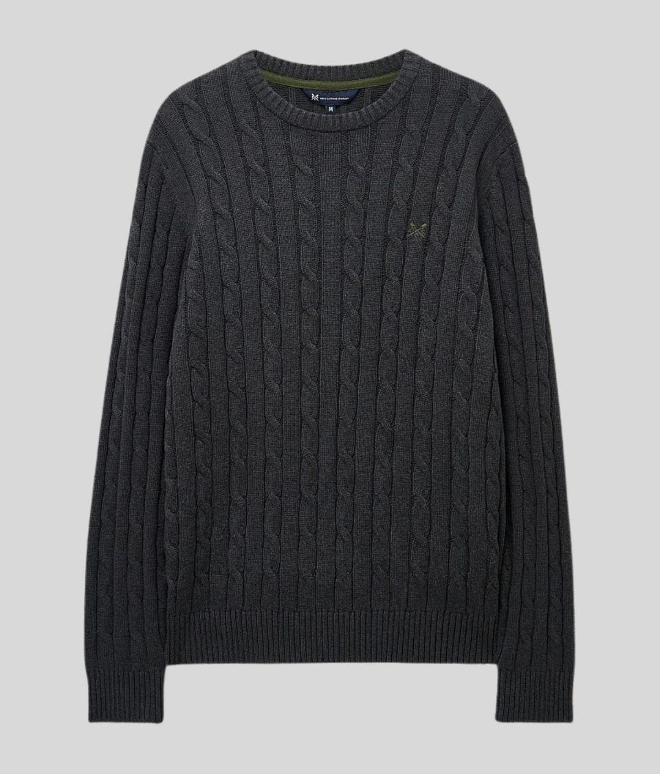 Mens Charcoal Oarsman Cable Knit Crew Neck Jumper