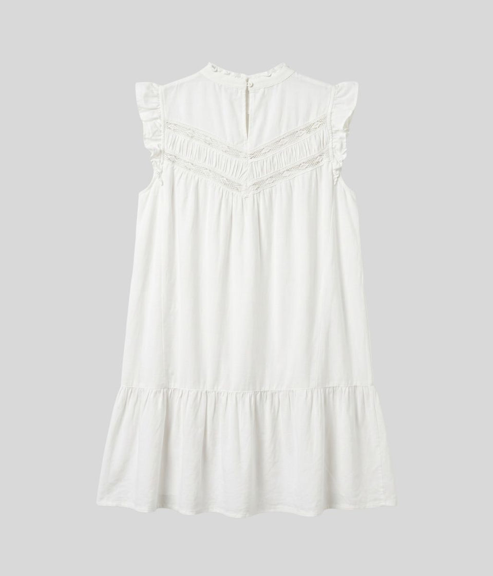White Linen Blend Embroidered Detail Dress