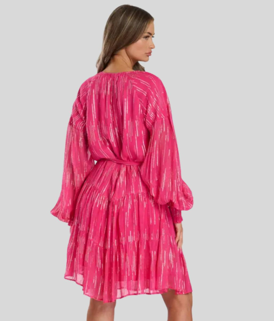 Pink Metallic Star Long Sleeve Dress