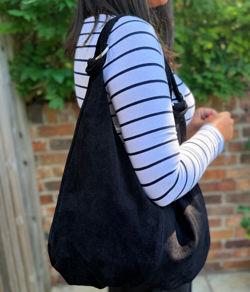 Black Suede Willow Slouch Bag