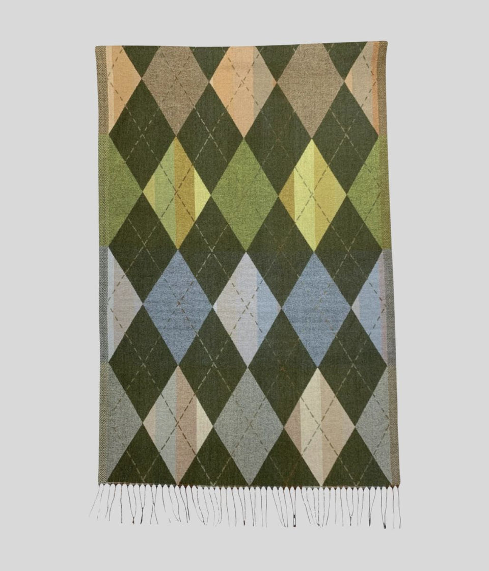 Khaki Argyle Diamond Reversible Wool Blend Scarf