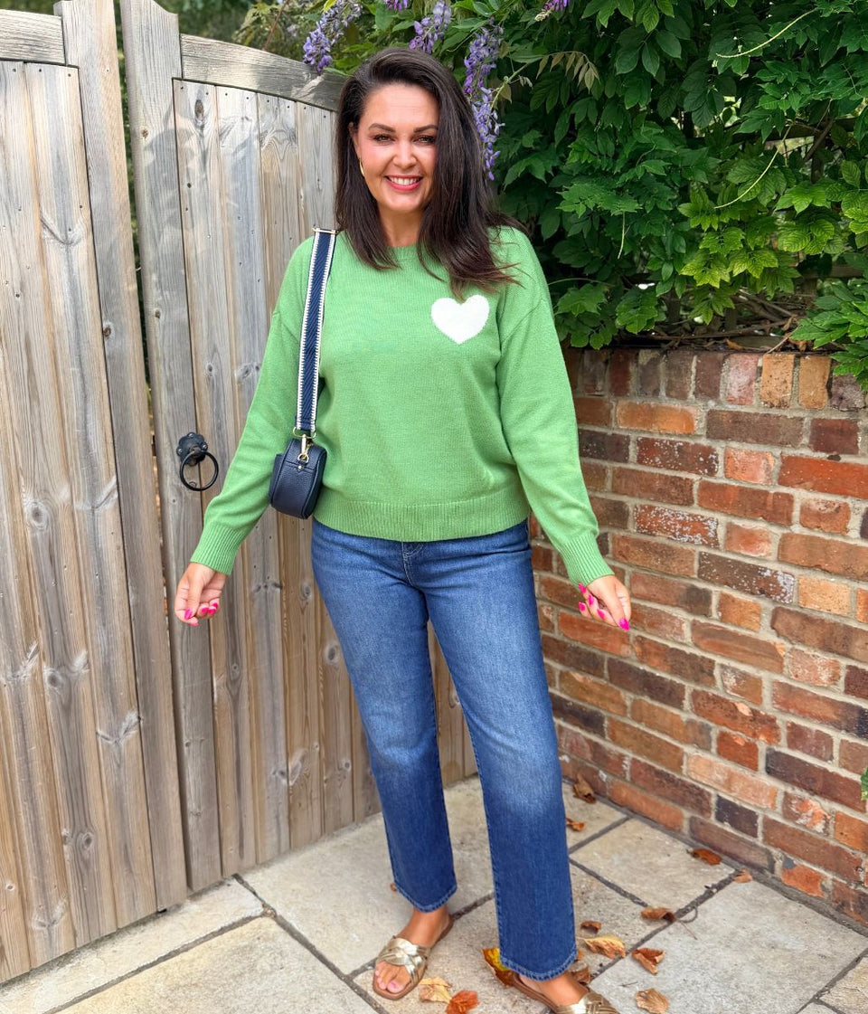 Green Crew Neck Heart Jumper