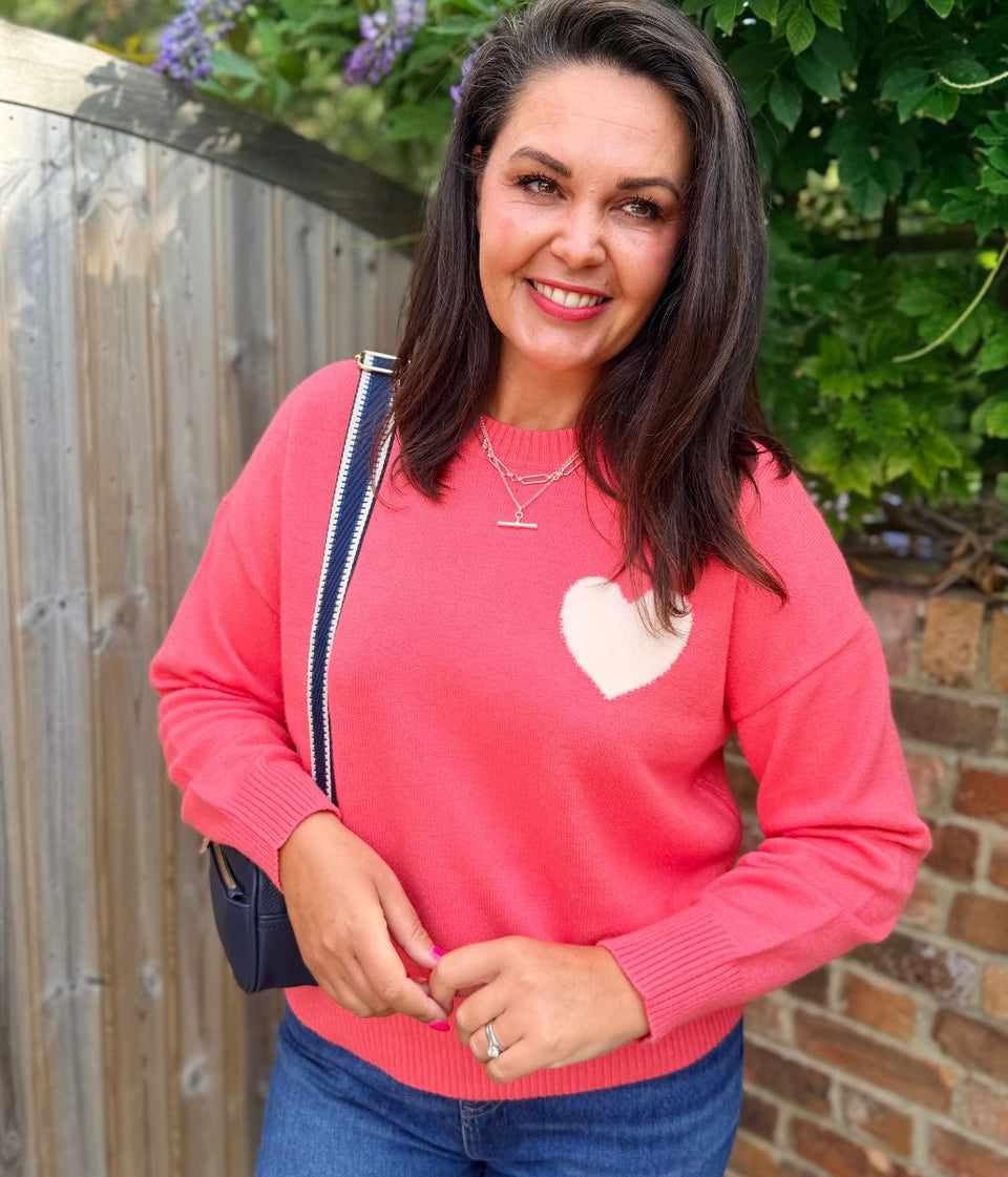 Pink Crew Neck Heart Jumper
