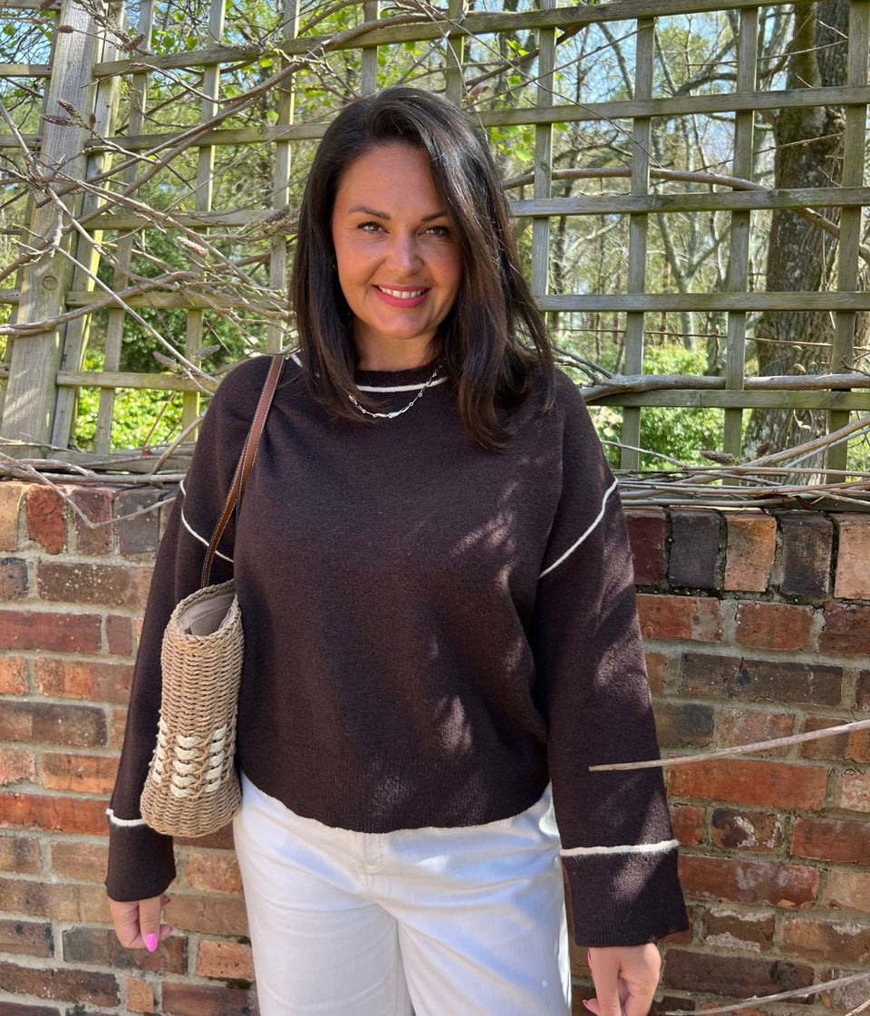 Brown Tipped Detail Relaxed Fit Jumper