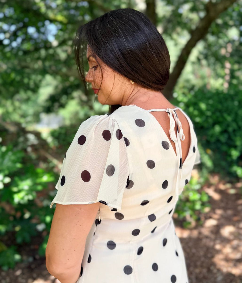 Cream Polka Dot Midi Dress