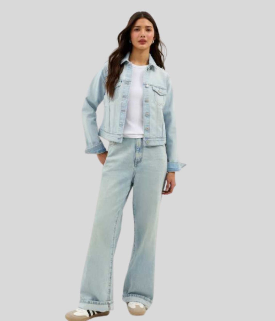 Light Wash Button Front Denim Jacket