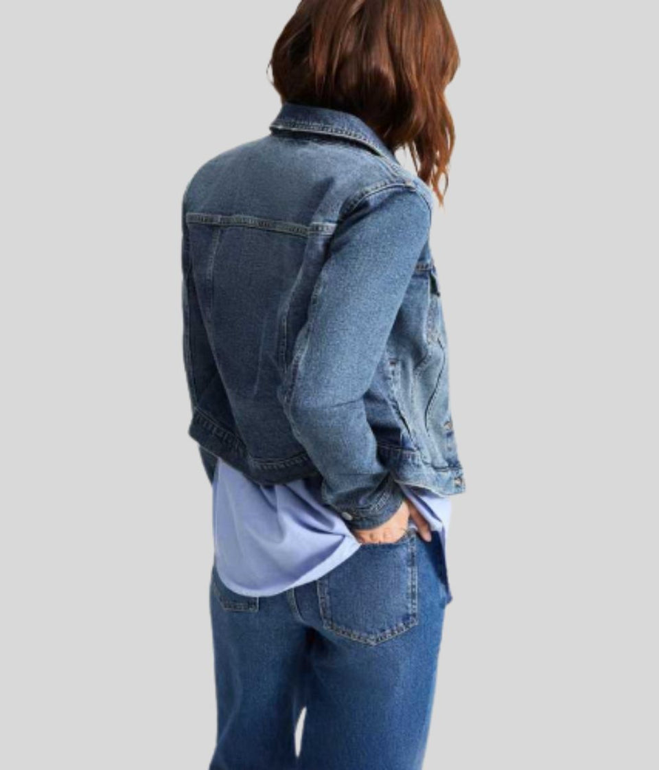 Mid Wash Button Front Denim Jacket