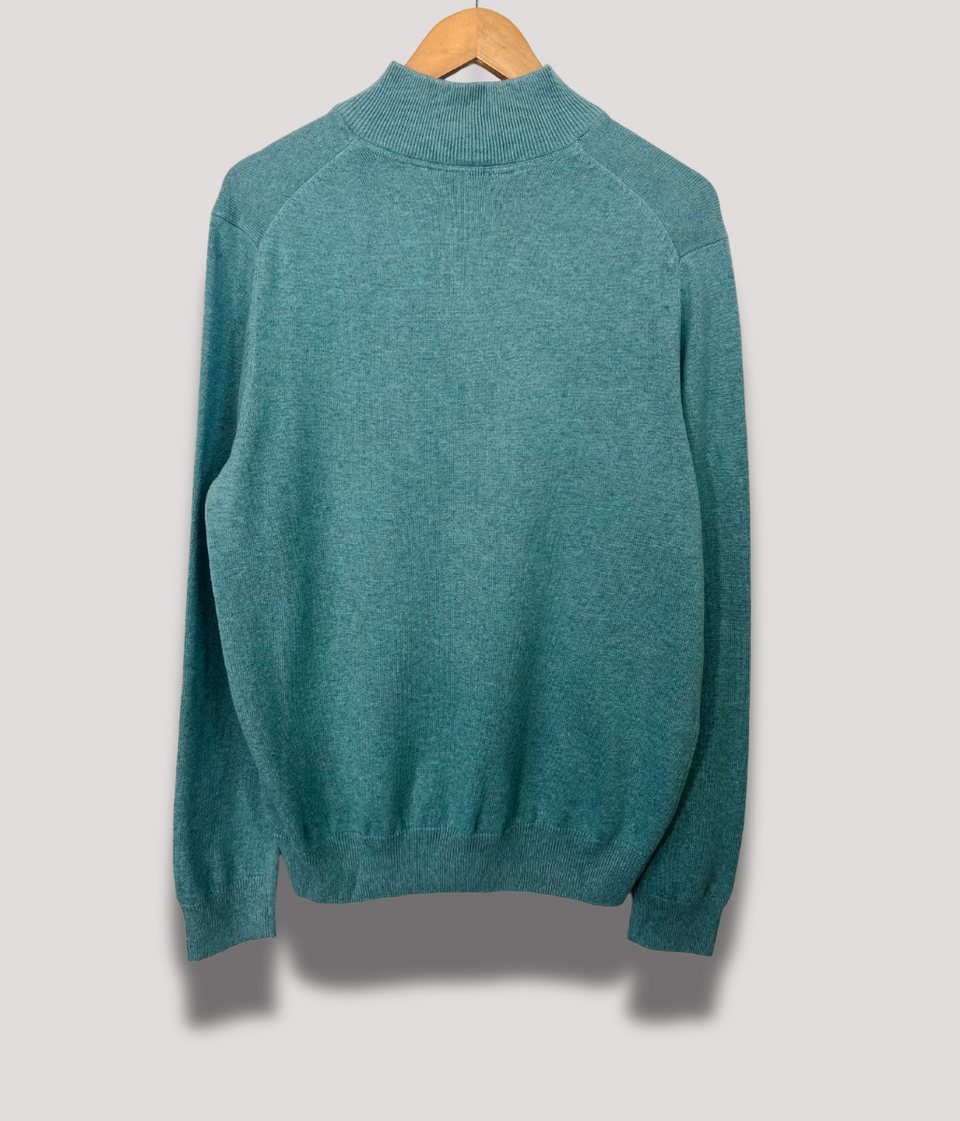 Sea Green Mens Cotton Half Zip Jumper