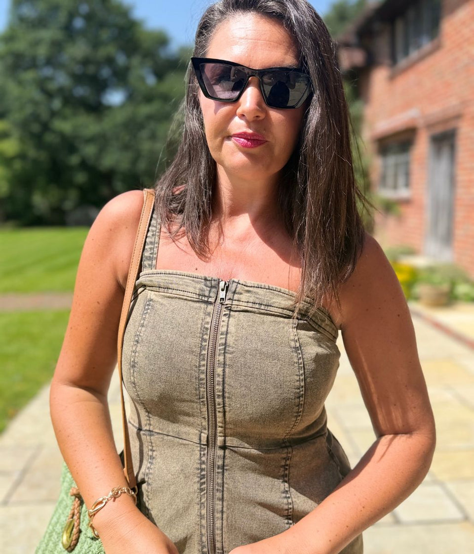 Grey Denim Zip Through Midi Dress