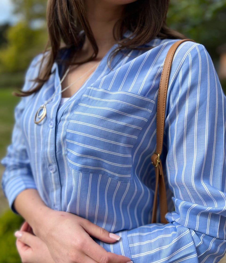 Blue Double Striped Soft Relaxed Shirt