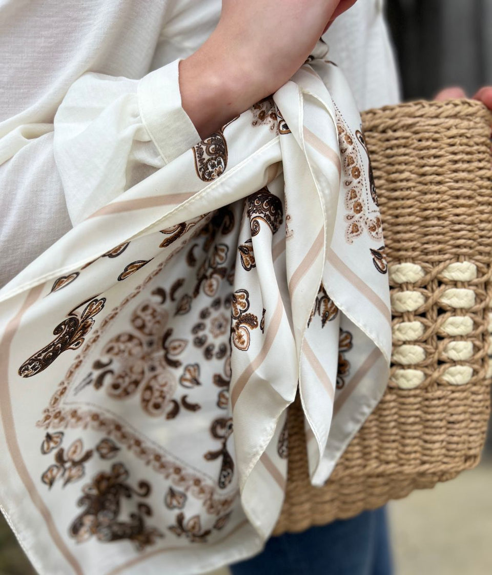 Cream Paisley Print Square Scarf