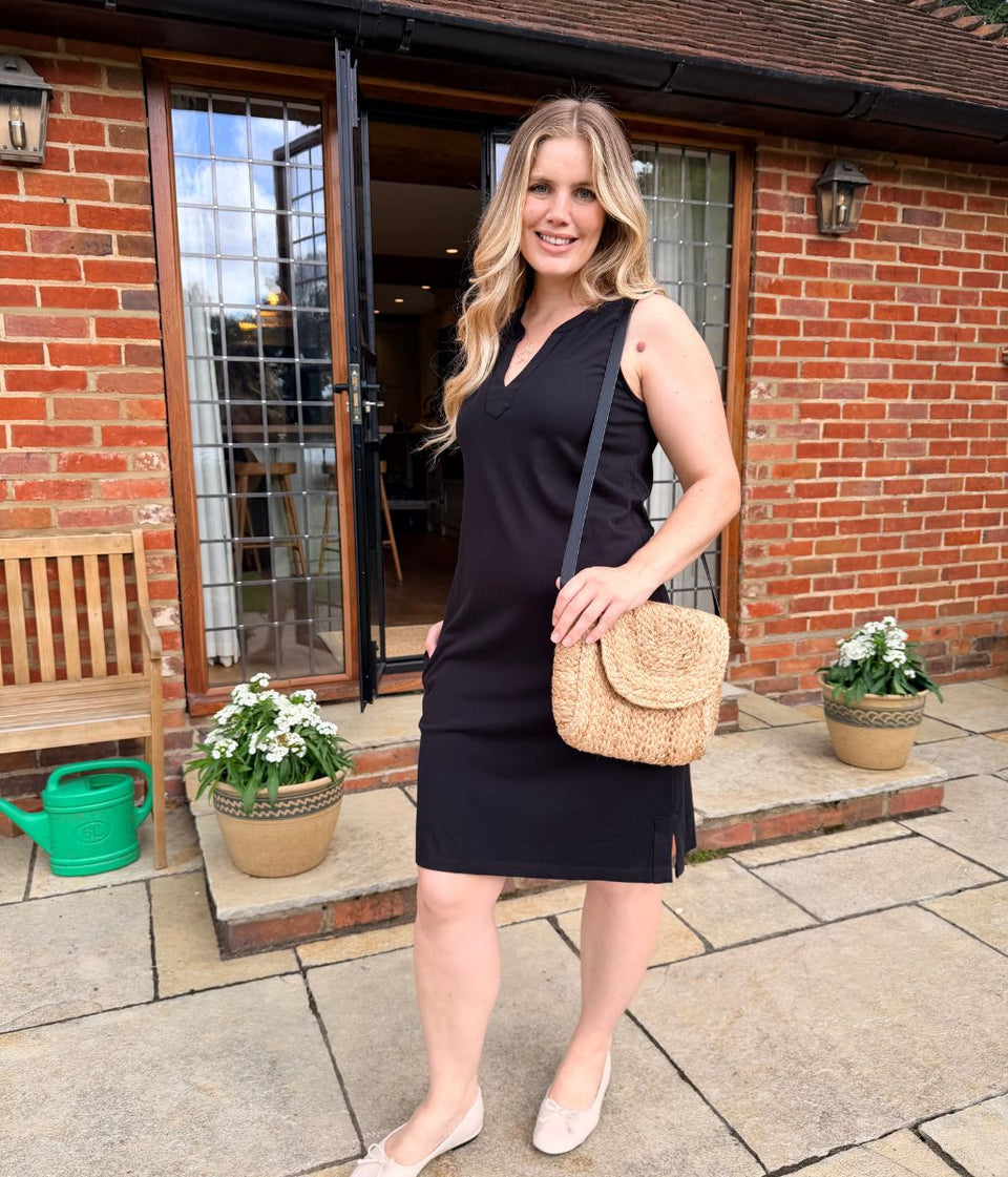 Black Jersey Notch Neck Dress