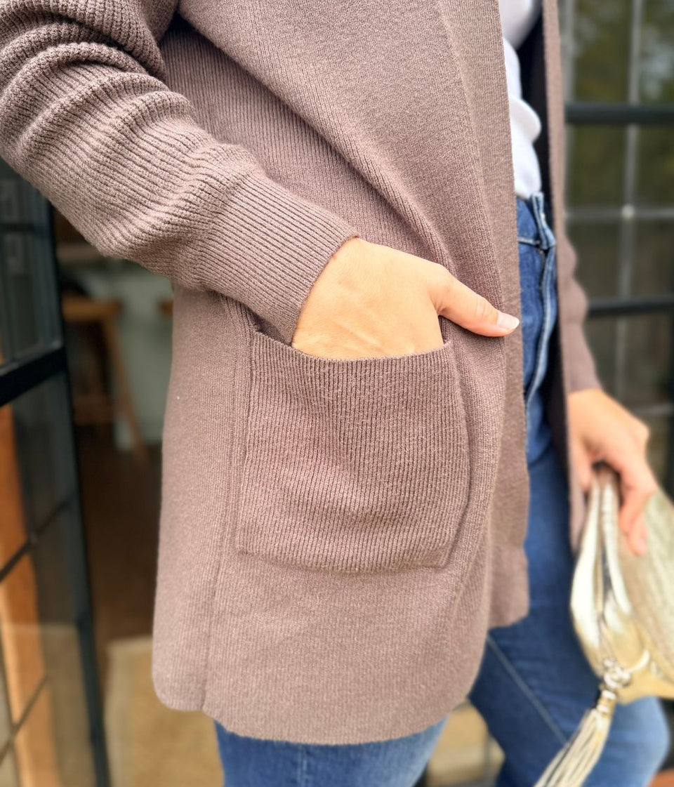 Mocha Ribbed Edge to Edge Longline Cardigan