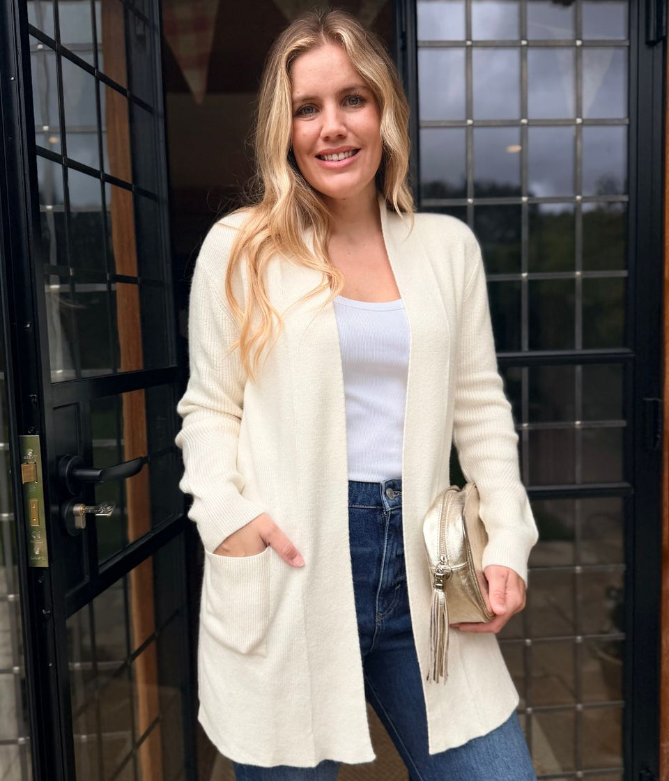 Ivory Ribbed Edge to Edge Longline Cardigan