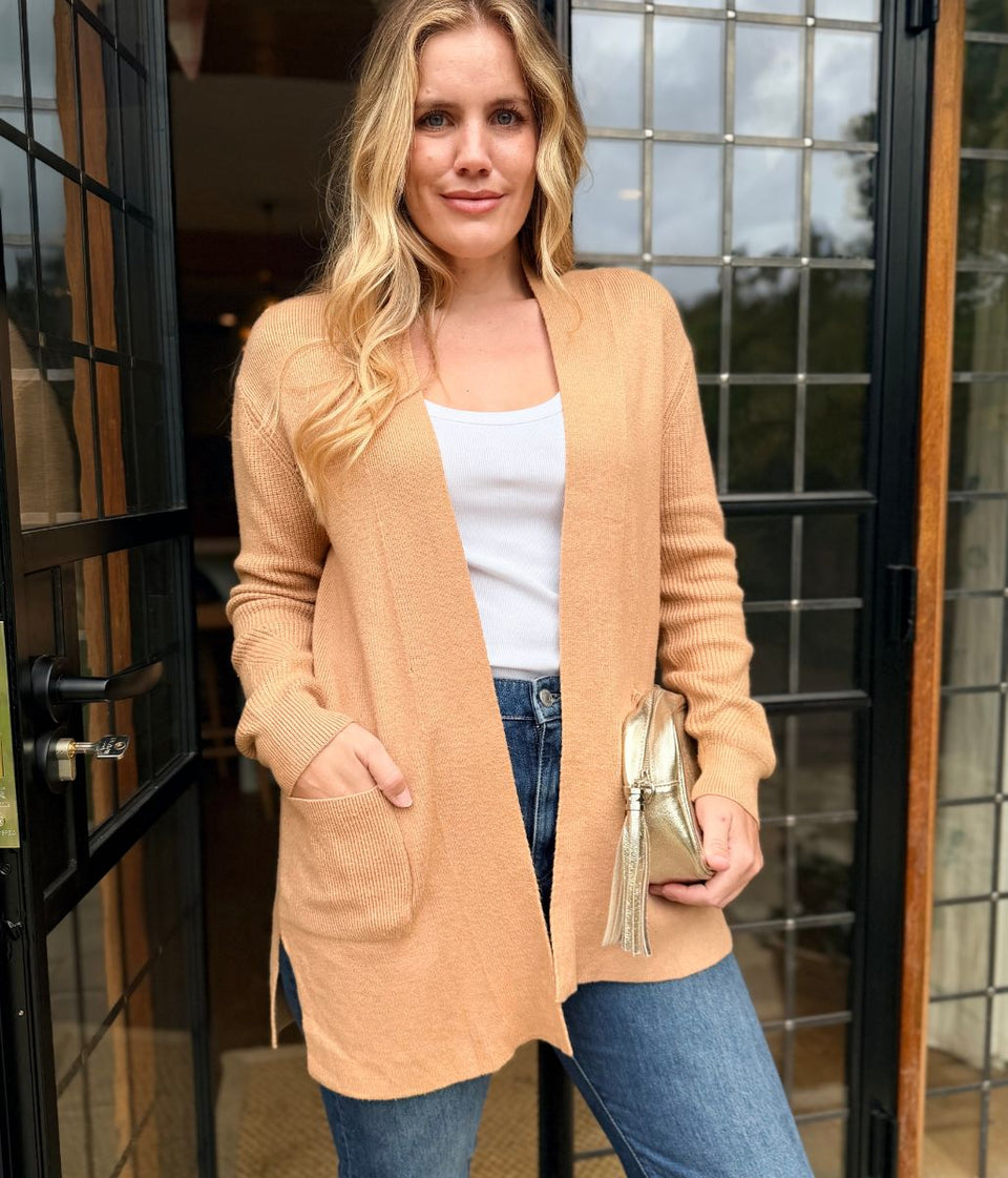 Caramel Ribbed Edge to Edge Longline Cardigan