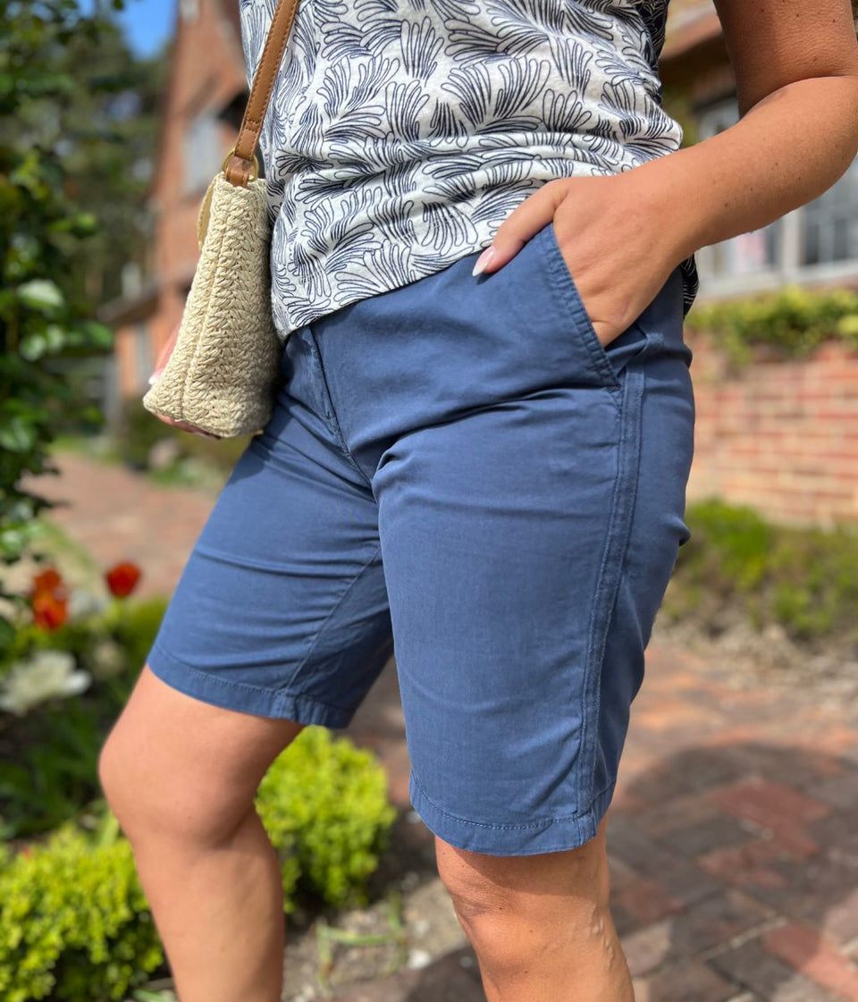 Navy High Waisted Chino Shorts