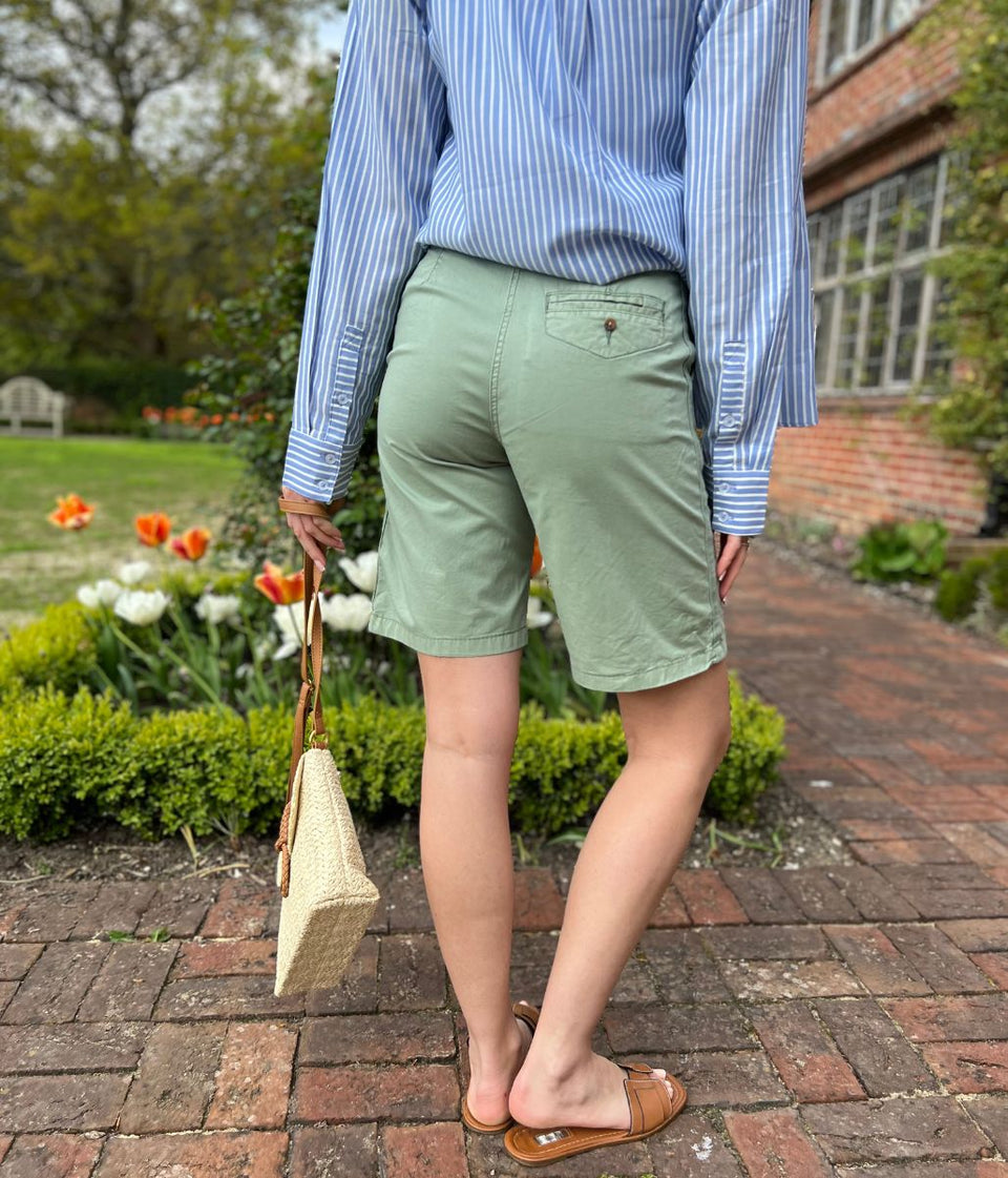 Green High Waisted Chino Shorts