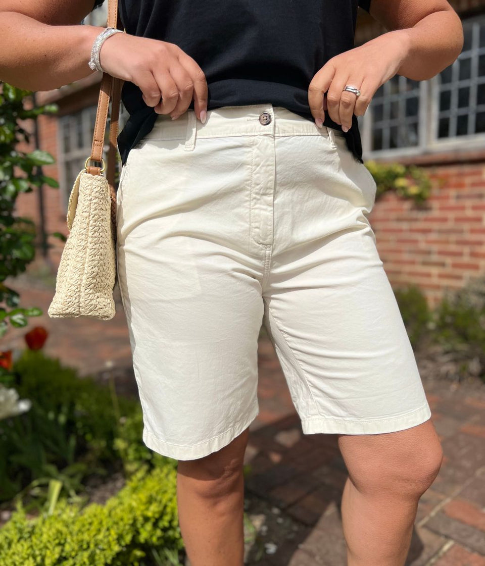 Ivory High Waisted Chino Shorts