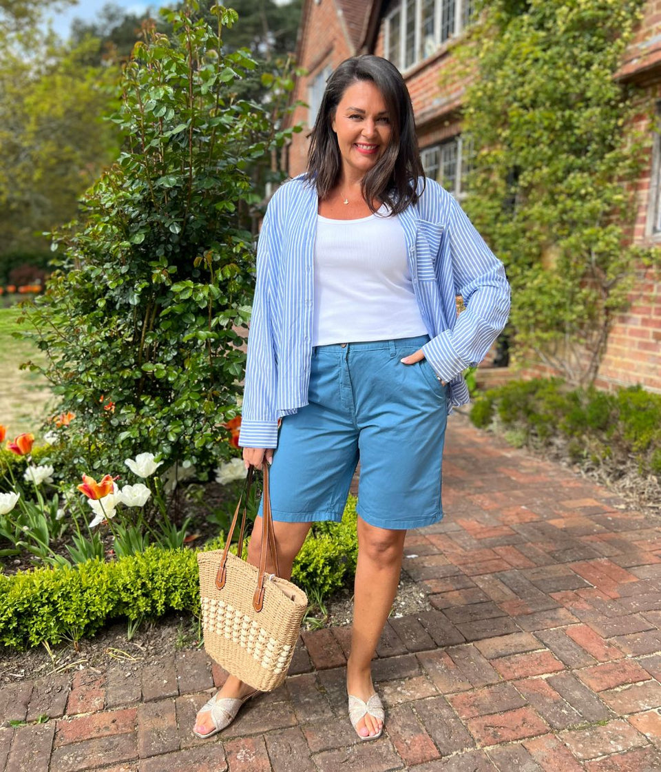 Teal High Waisted Chino Shorts