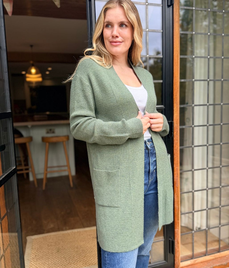 Sage Ribbed Edge to Edge Longline Cardigan