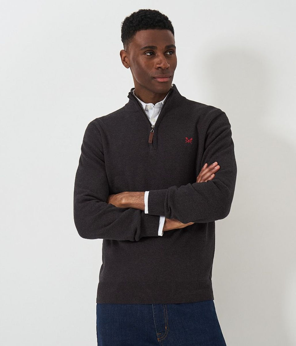 Charcoal Mens Cotton Half Zip Jumper