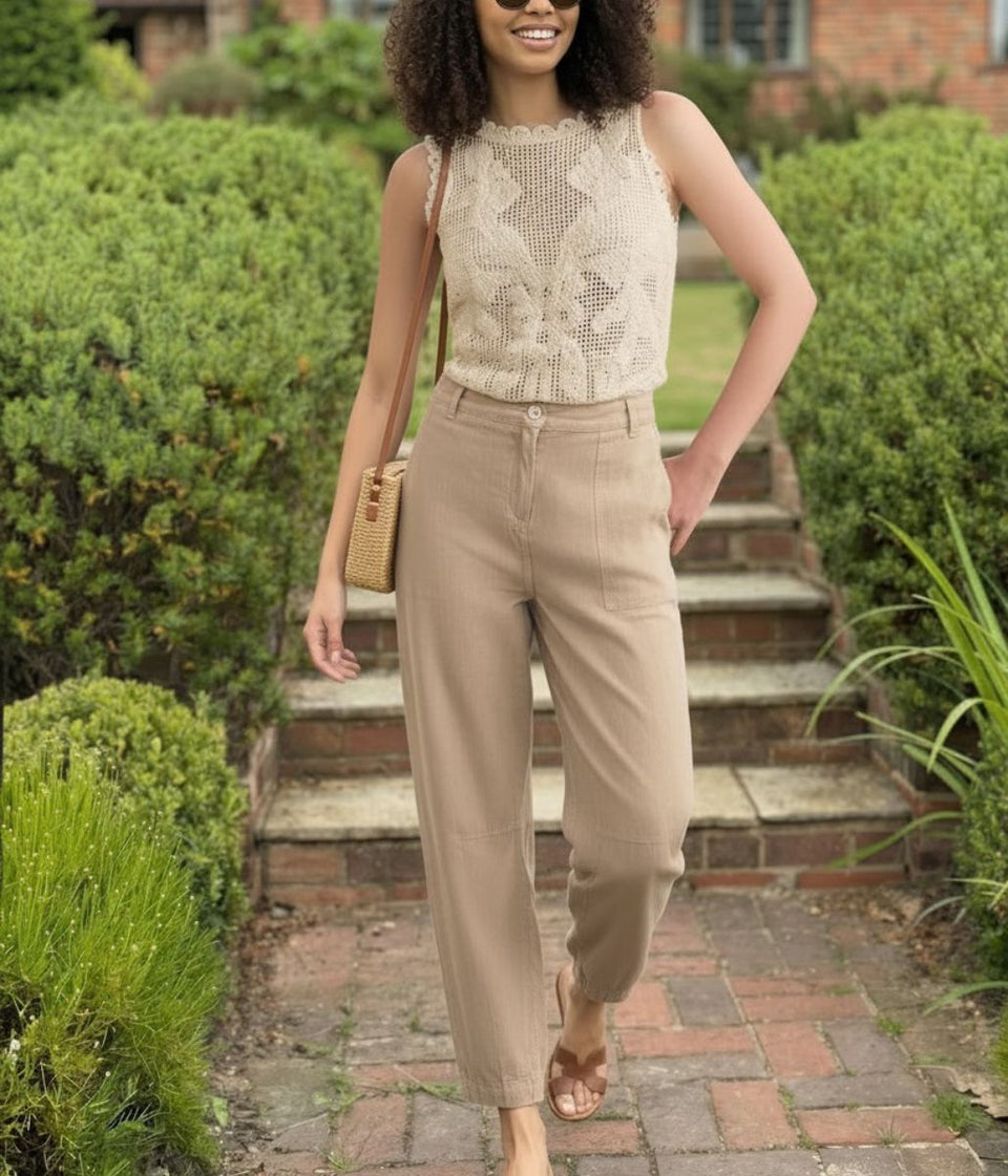Mocha Linen Blend Trousers