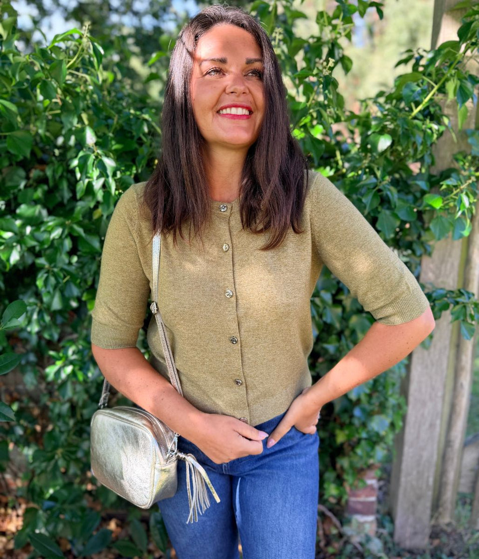 Green Air Yarn Half Sleeve Cardigan